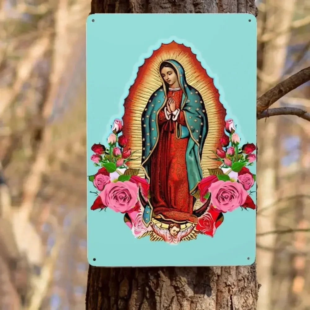 Retro Virgin Mary Of Guadalupe Metal Tin Sign - Custom Mexico Catholic Saint Plaque, Pub Cafe Yard Home Decor