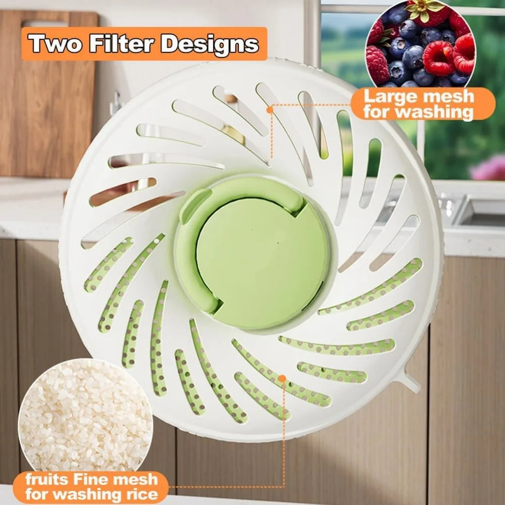 Fruit Washing Bowl with Strainer and ice box, Strainer Container with Lid, 2 in 1 Drain Basket with Foldable Handle, Berry Fruit