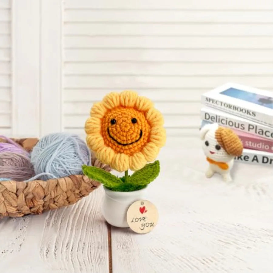 Crochet Flowers Sunflower Potted: Handmade Artifical Knitted Flower Decor Ideal for Birthday Thank You Present