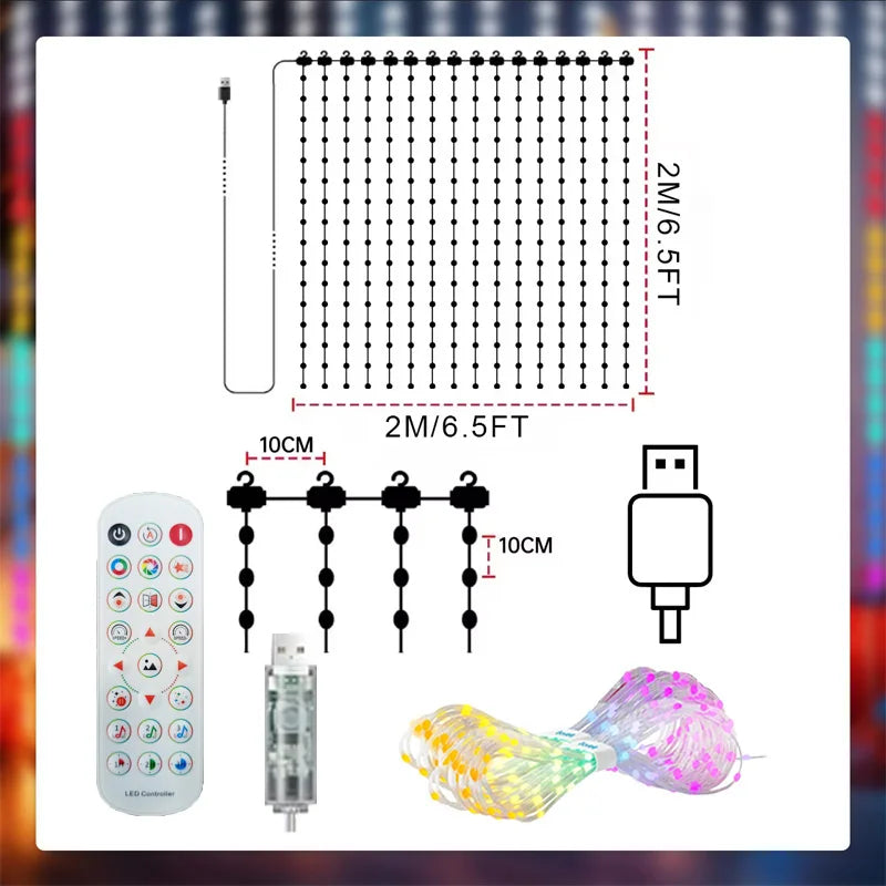 Smart LED Curtain Lights RGB Light String App Control Waterproof DIY Fairy Light USB Plug Text Pattern for Party Room Decoration