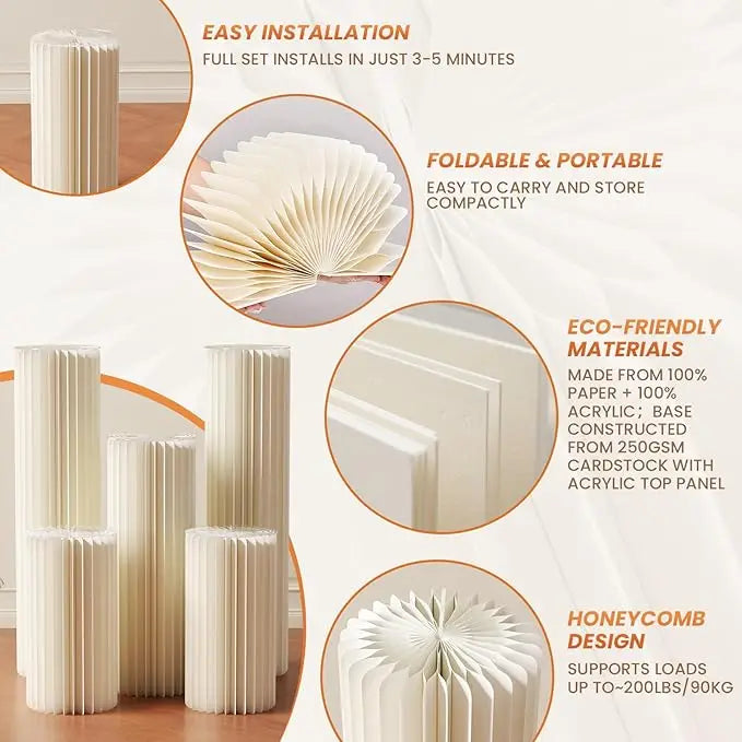 2 cylindrical flower stands, foldable PVC paper pillar display stand wedding center stand,suitable for birthday party decoration