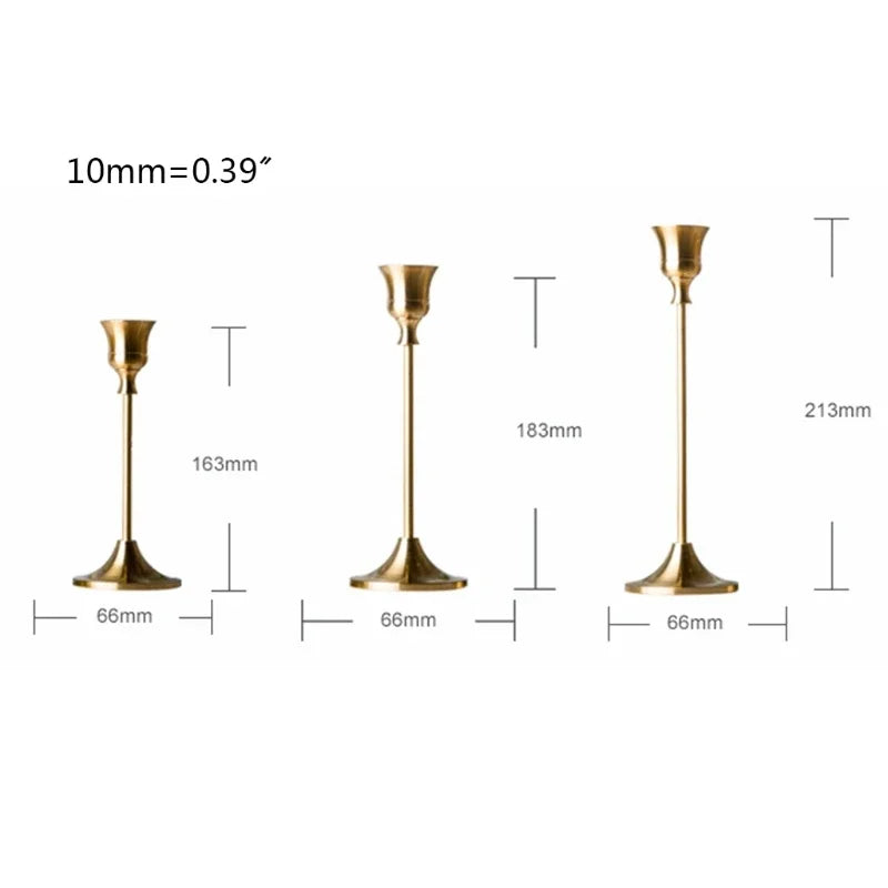 3pc Candlestick Holders Kit Brass Gold Candlestick Set Candle Holders Decorative Candlestick Stand for Wedding Party Dinning
