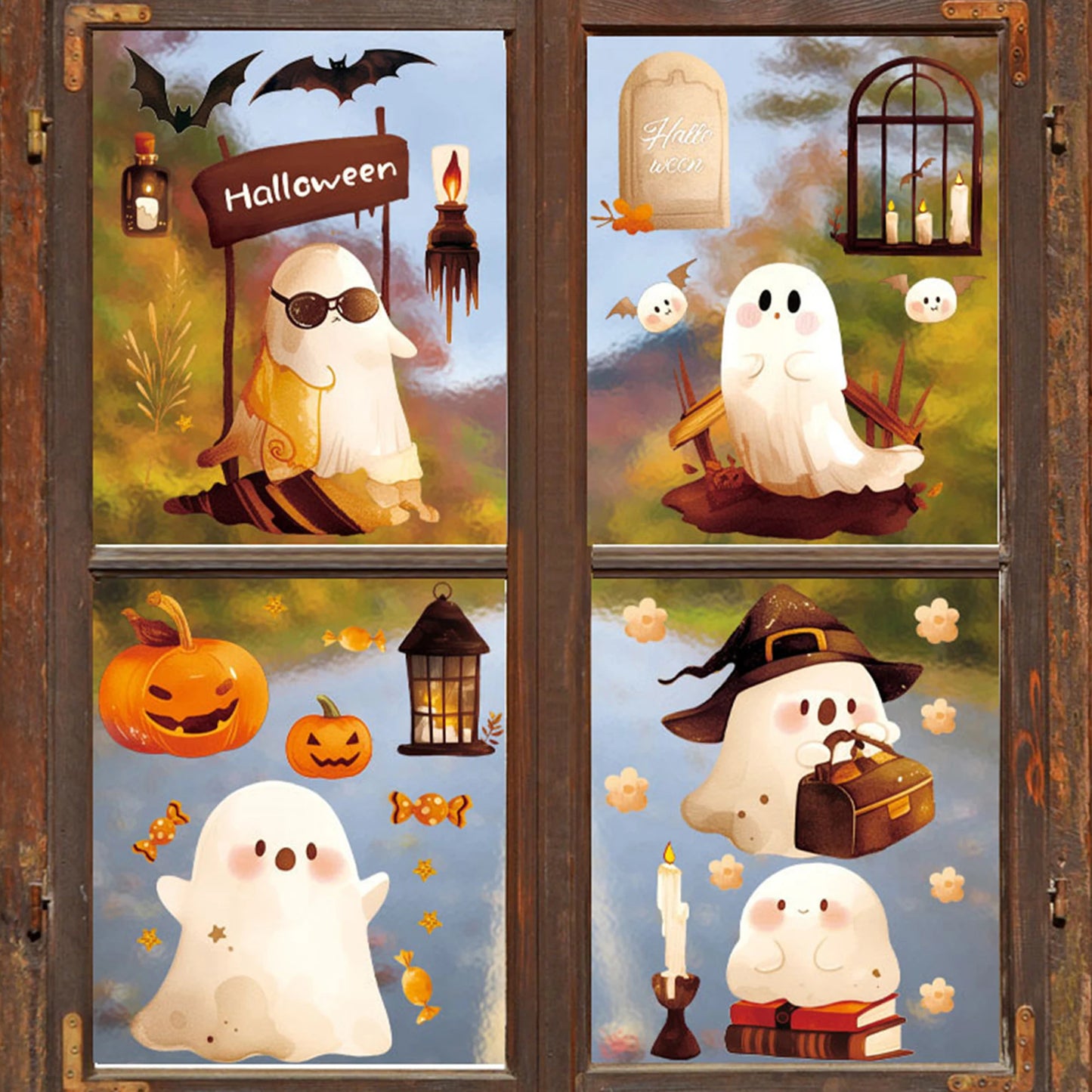 Spooky Halloween Black Cat Window Clings 8 Sheets Haunted House Witch Moon Gothic Window Stickers for Party Decor
