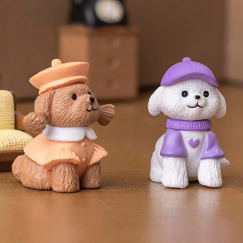 6PCS Desk Accessories Figurines Miniatures Cute Simulation Dog Pomeranian Micro Landscape Ornaments For Home Decoration