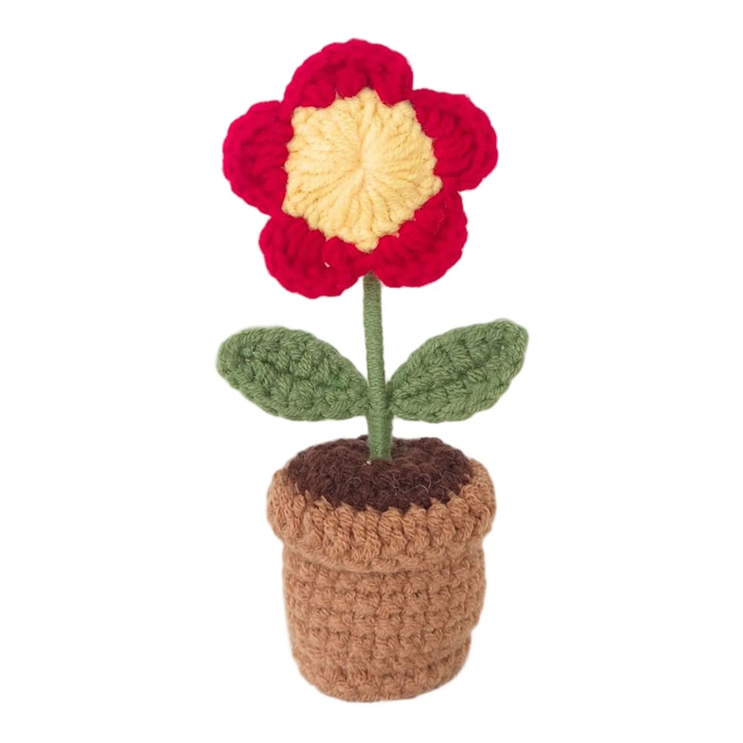 New Hand Knitting Potted Plants Handwoven Rose Sunflower Tulip Crochet Flower Bouquet Potted Ornament Table Home Room Decoration