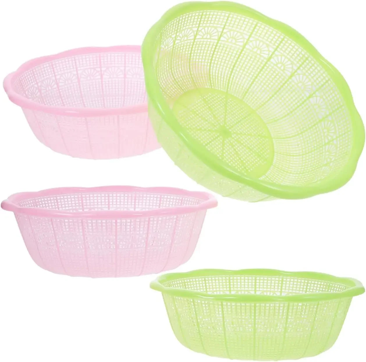 4pcs Plastic Rice Washing Basket and Strainer Set, Multifunctional Colander for Vegetables, Fruits, Pasta, and Dough Preparatio