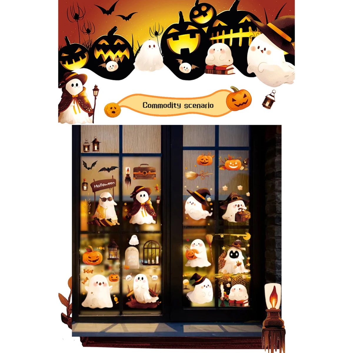 Spooky Halloween Black Cat Window Clings 8 Sheets Haunted House Witch Moon Gothic Window Stickers for Party Decor