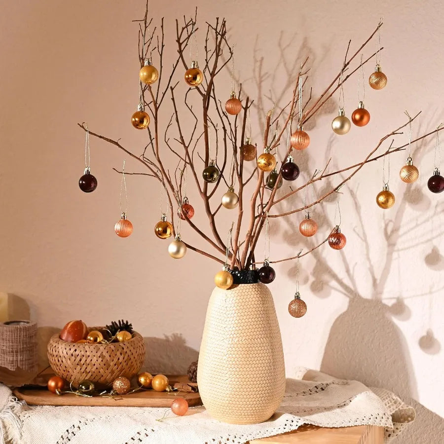 Mini Fall Ornaments Decorations for Tree 49ct 1.18inch Autumn Thanksgiving Tree Ornament Set Small Gold Orange Sh