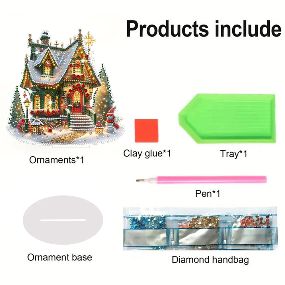 Acrylic Christmas House Diamond Painting Tabletop Ornaments Kit Table Top Diamond Painting Ornament Kits for Home Office Decor