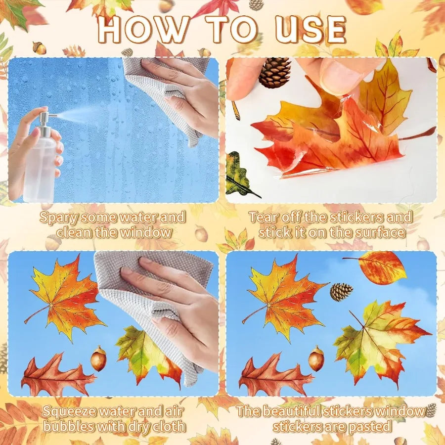 112 Pcs Fall Thanksgiving Window Clings Happy Thanksgiving Glass Window Decorations with Autumn Maple Leaves Stickers and Decal