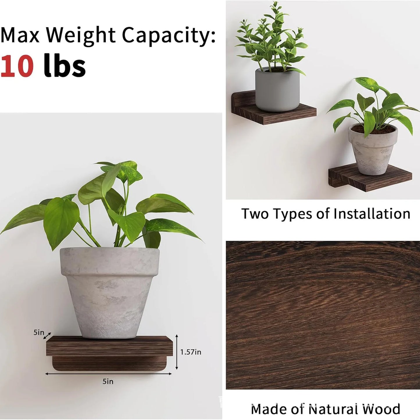 4pcs wooden wall mounted flower racks with simple design, wall storage rack, living room, bathroom, bedroom decoration rack