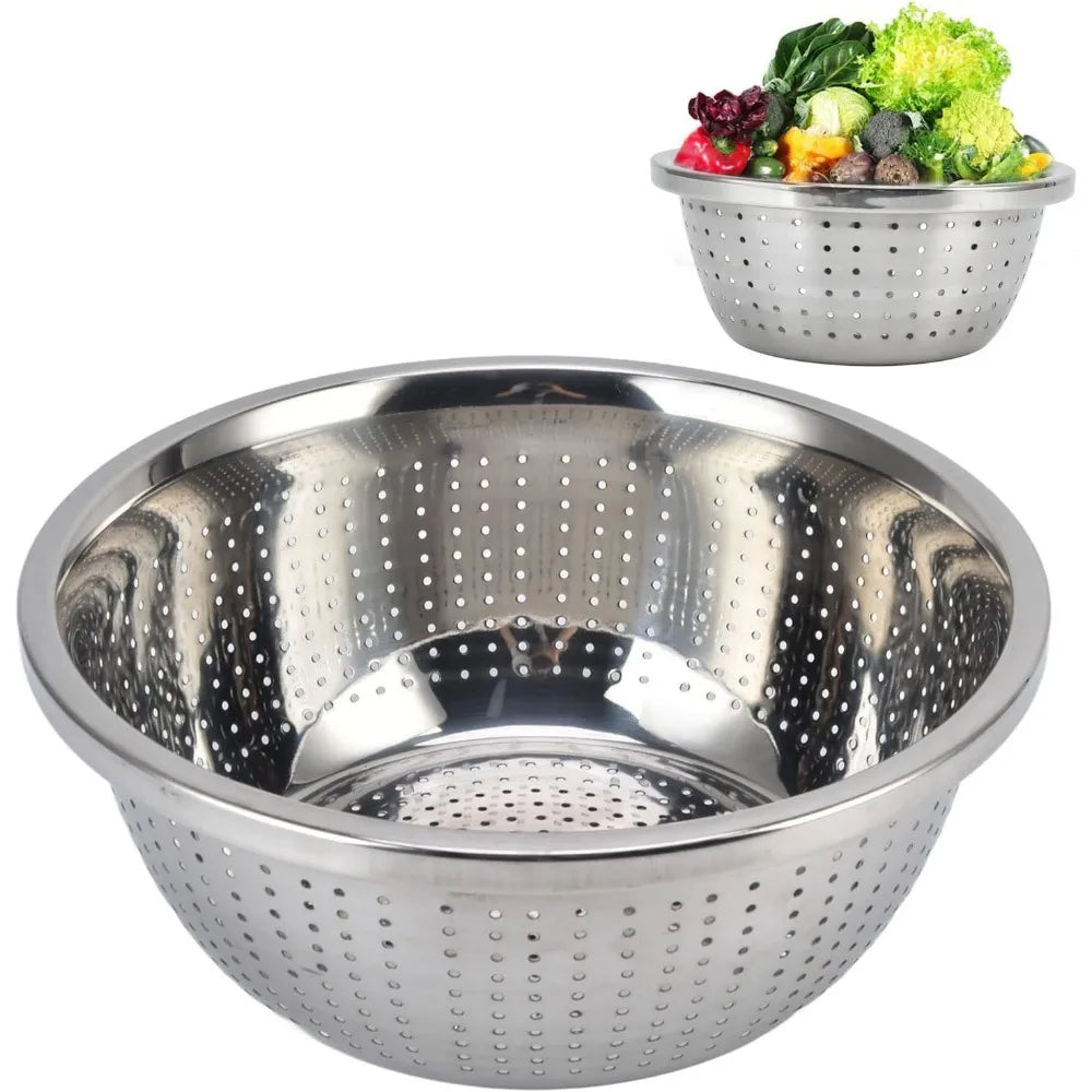 Stainless Steel Colander, Vegetable Washing Basket proof Multifunction Food Strainer Bowl for Kitchen, Vegetable Slicer Grater S