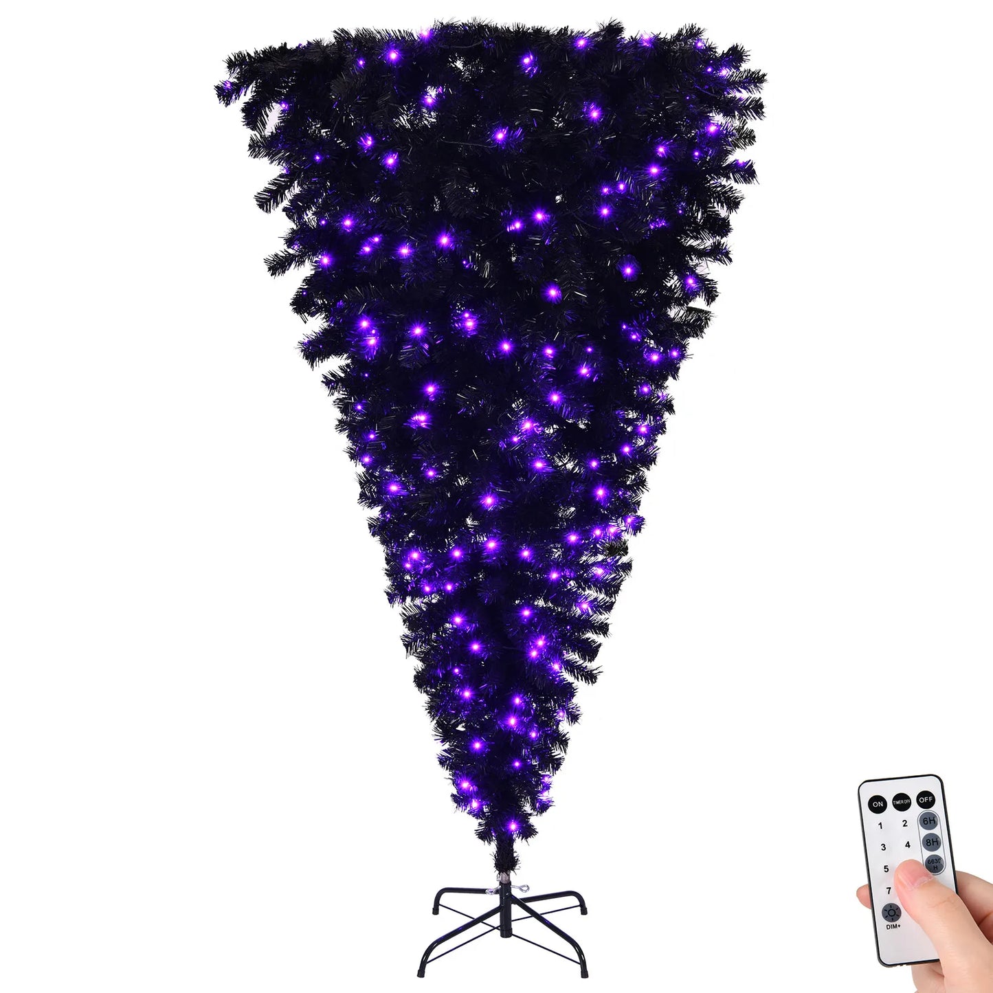 6ft Pre-Lit Premium Hinged Artificial Xmas Christmas Tree 250 LED Light Black