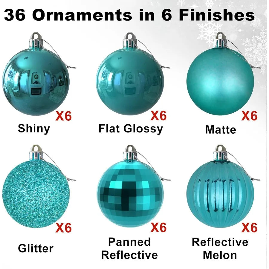 Christmas Balls Ornaments for Xmas Tree Shatterproof Christmas Tree Decorations Small Hanging Ball Teal 1.6in x 36 Pac