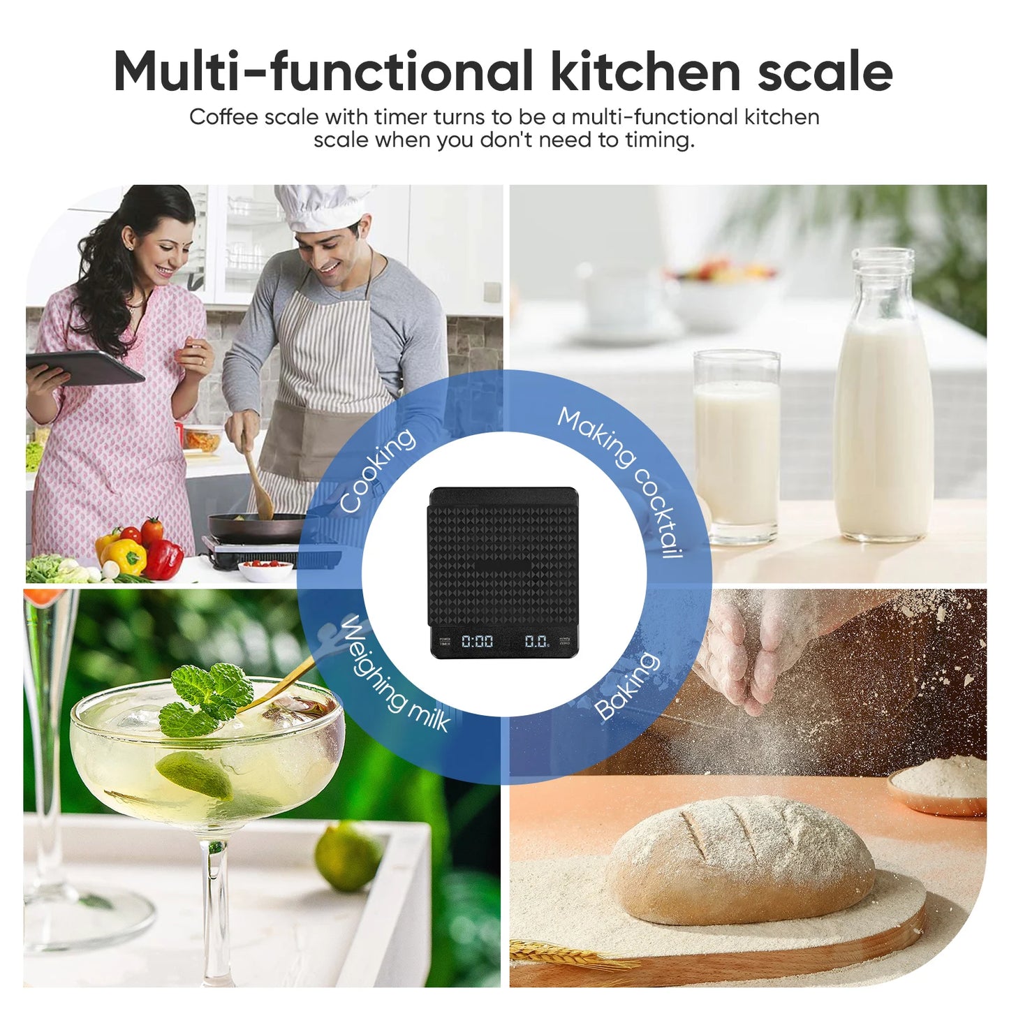 Kitchen Coffee Scale With Timer Rechargeable Digital Scale 0.1g High Precision 3 Modes Drip Espresso Scale Barista Gift