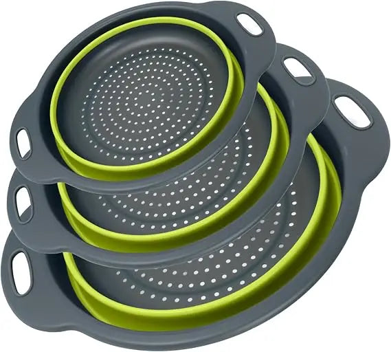 Collapsible Colander 3-Pack Set Space-Saving Foldable Kitchen Strainer with Non-Slip Base Durable Thickened PP+TPE Collapsible S
