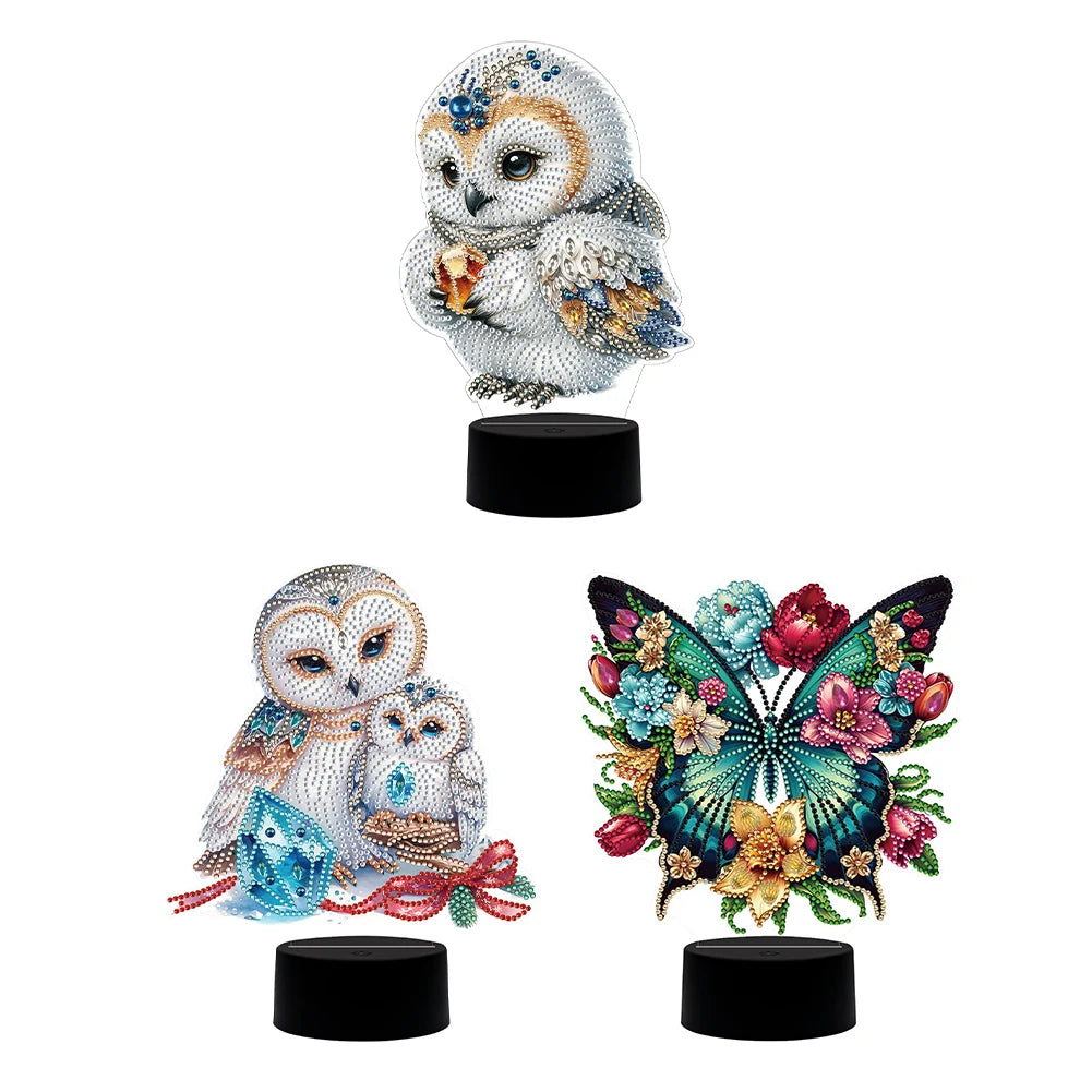 DIY Diamonds Painting Animals Table Lamp Handmade Diamond Mosaic Lamp LED Diamond Embroidery Night Lamp for Office Desktop Decor