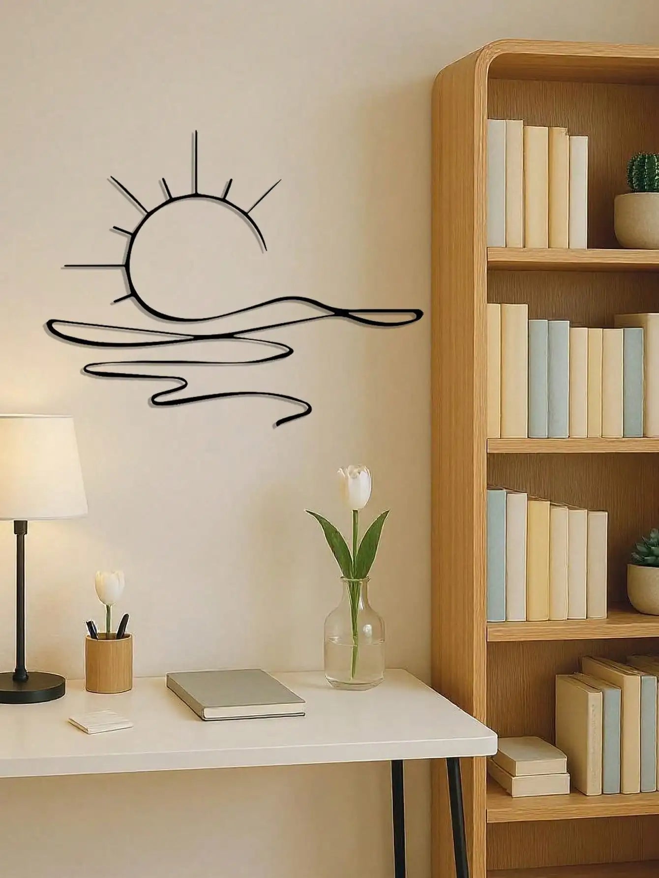 Minimalist Sunrise Metal Wall Art - Abstract Sun Line Wall Decor for Modern Home, Elegant Housewarming Gift Idea for Living Room