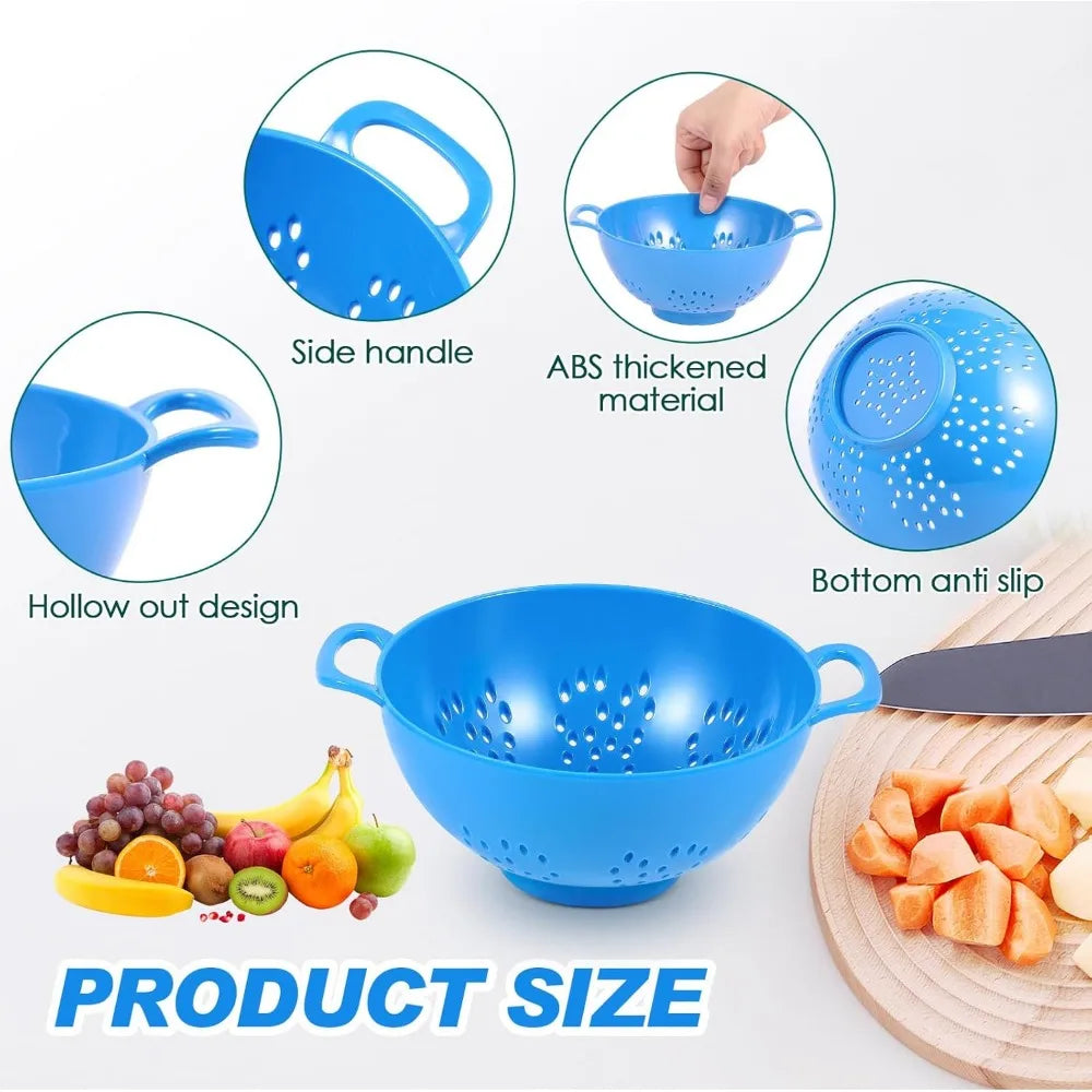 4 Pack Mini Colander for Kitchen Plastic Berry Strainer with Double Handles 7.5 x 6 x 3 Inch Small Colander Strainer for Fruits