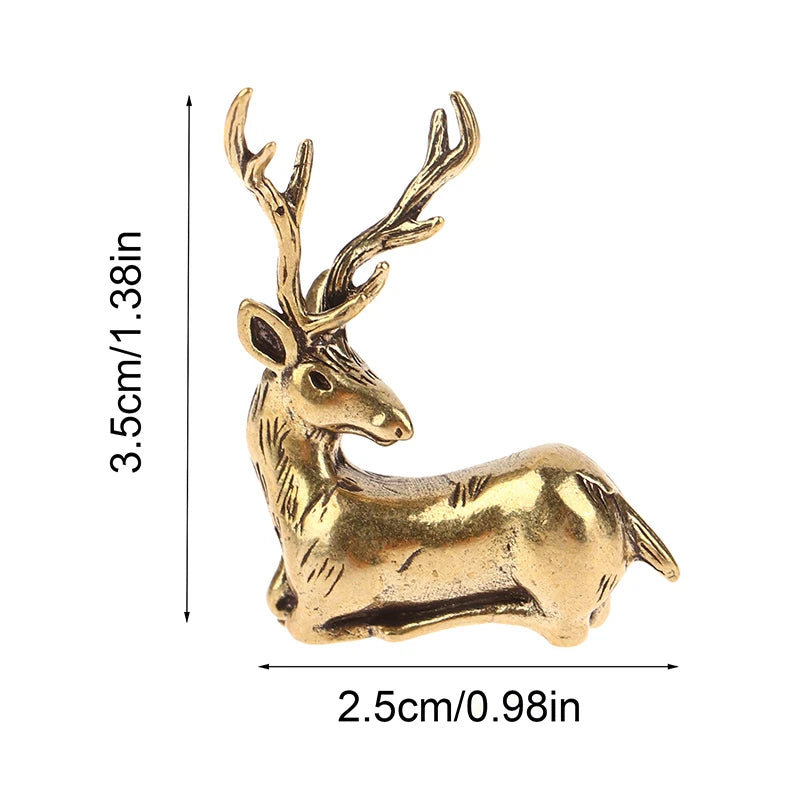 1Pc Retro Brass Christmas Elk Miniature Figurine Festival Decoration Accessories Mini Deer Statue Desktop Ornament Decors