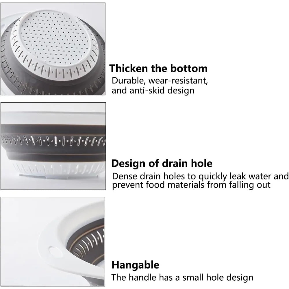 3 Pcs Collapsible Colander and Strainer,Silicone Strainer Colanders & Food Strainers,for Vegetable and Fruit, Kitchen Essential