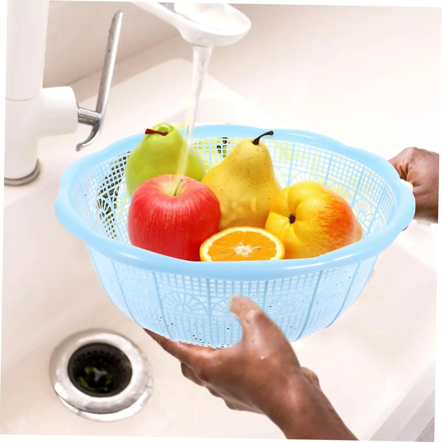 Multifunctional Plastic Rice Washing Basket Set 4pcs Colander for Fruits and Vegetables Sturdy Kitchen Tools Handle for Easy Dr