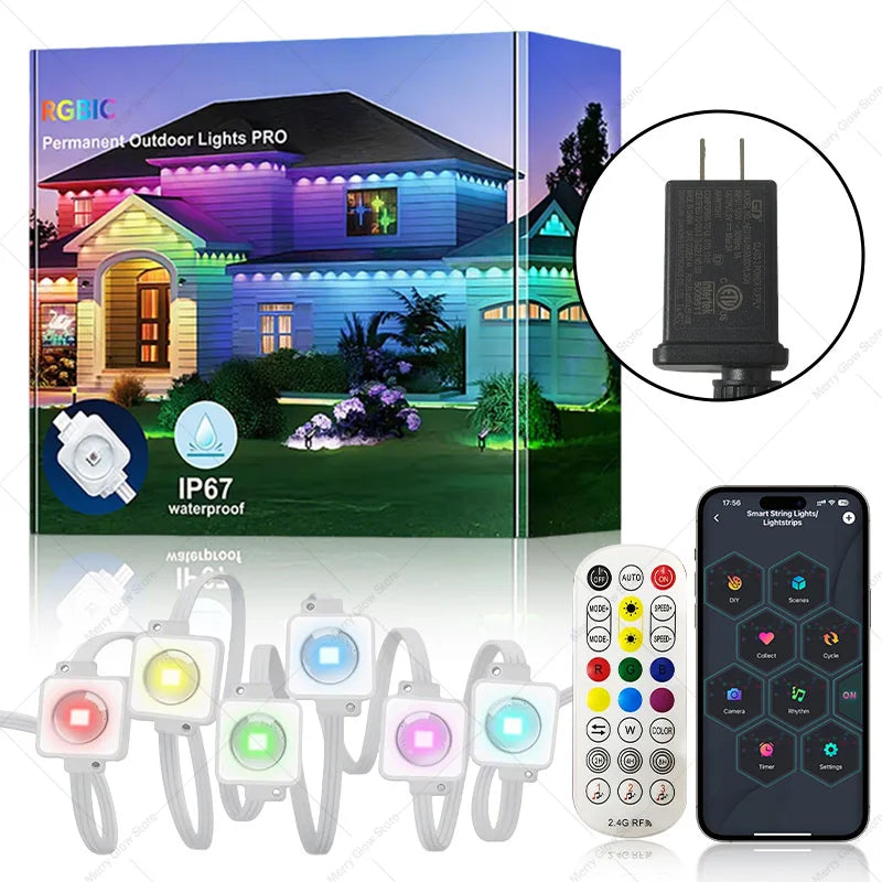 Permanent Outdoor Eaves Light Intelligent RGBIC 90M 180LEDs Eaves Light IP67 Waterproof For Christmas Halloween DIY Lighting