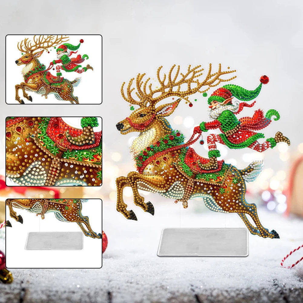 Acrylic Christmas Special Shape Merry-go-round Rhinestones Desktop Ornaments Diamond Painting Desktop Decors for Adults Beginner