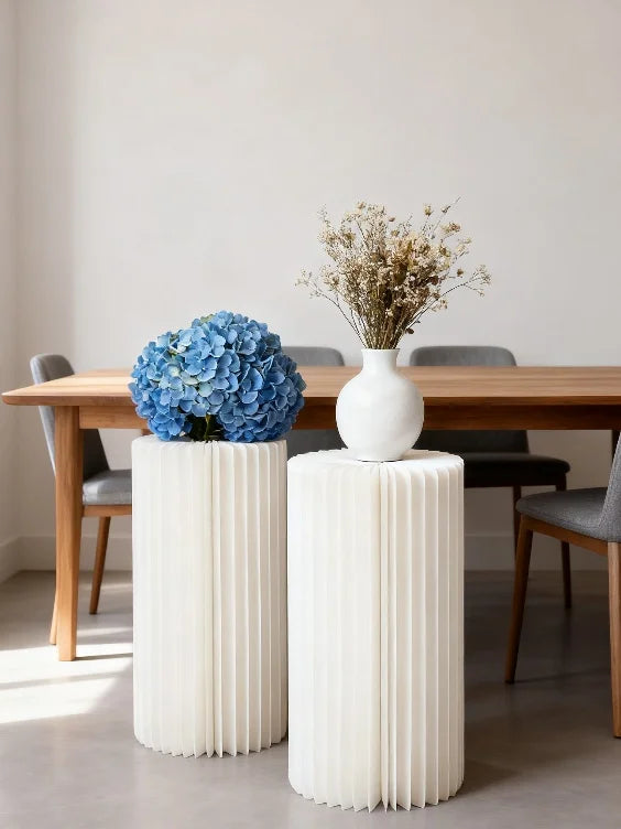2 cylindrical flower stands, foldable PVC paper pillar display stand wedding center stand,suitable for birthday party decoration