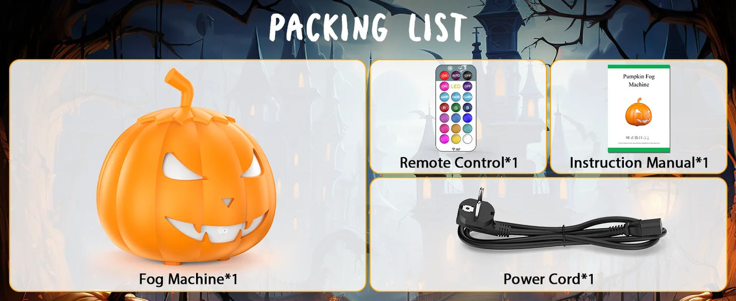 U'King 600W Pumpkin Fog Machine 12 Color RGB 6LED Lighting Effect Smoke Machine Remote for DJ Show Club Halloween Maker Fogger