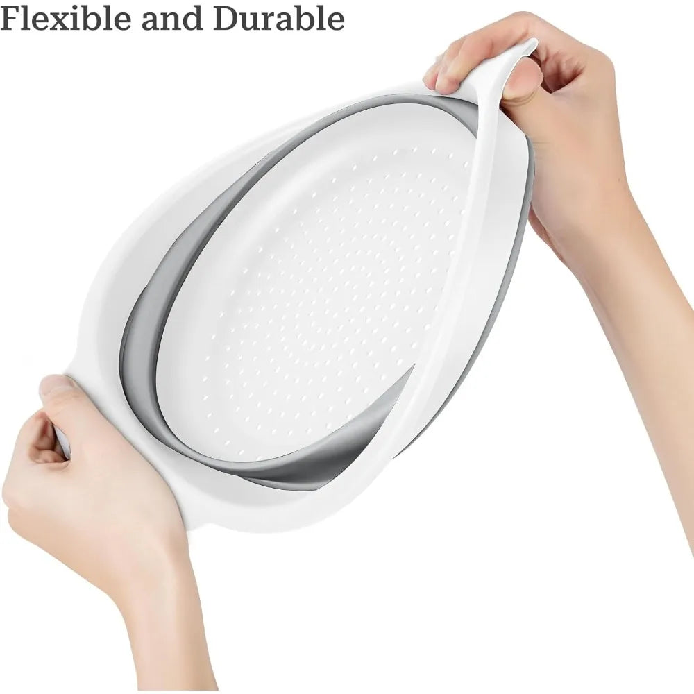 Collapsible Colander 3-Pack Set Space-Saving Foldable Kitchen Strainer with Non-Slip Base Durable Thickened PP+TPE Collapsible S