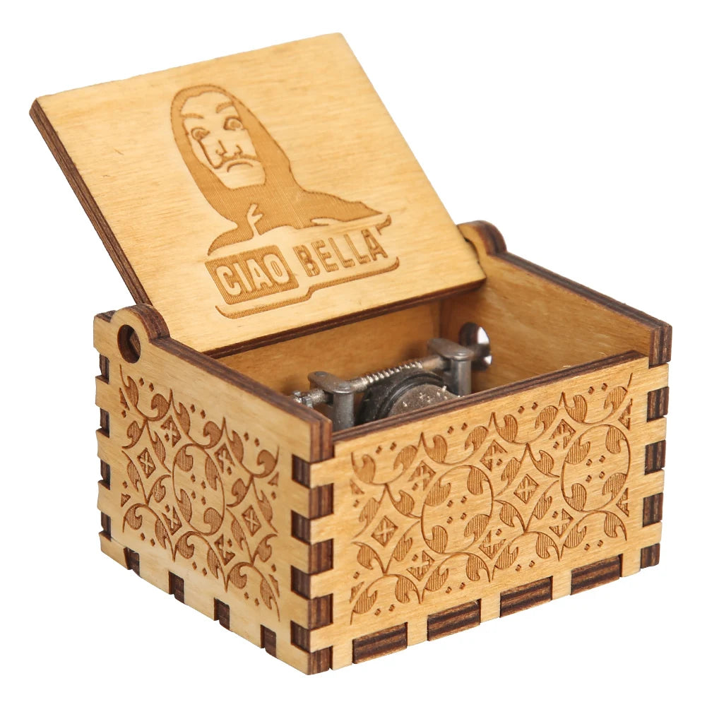 Retro Carved Hand Cranked Music Box Creative Chic Mini Ornaments Household Musical Box Home Decor Halloween Christmas Gifts