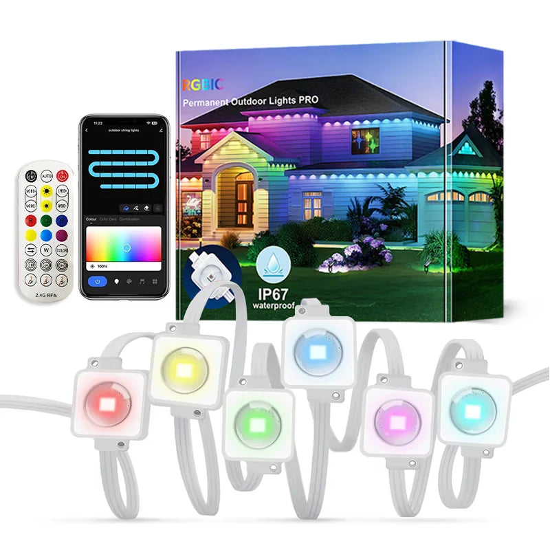 Permanent Outdoor Eaves Light Intelligent RGBIC 90M 180LEDs Eaves Light IP67 Waterproof For Christmas Halloween DIY Lighting