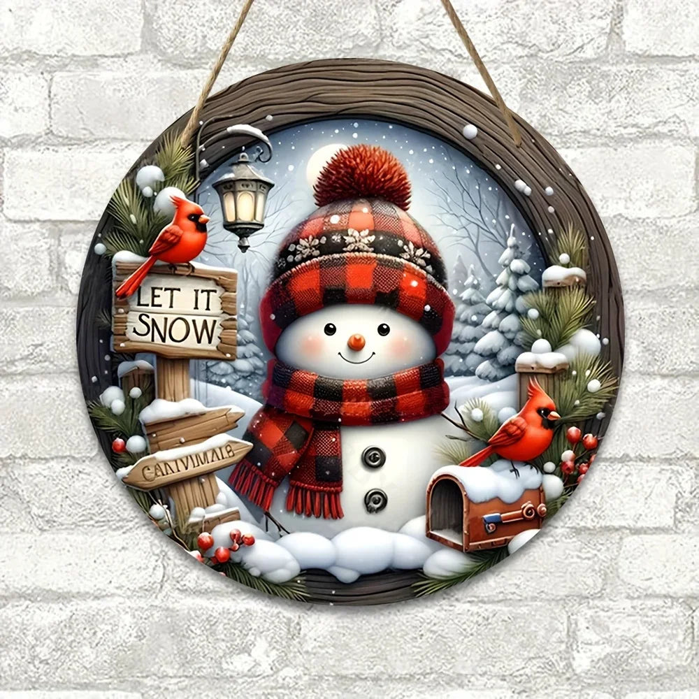 Snowman Christmas Wreath Centerpiece -Round Holiday Door Wall Hanging Ornament,Must-Have Xmas Home Decor for Festive Celebration