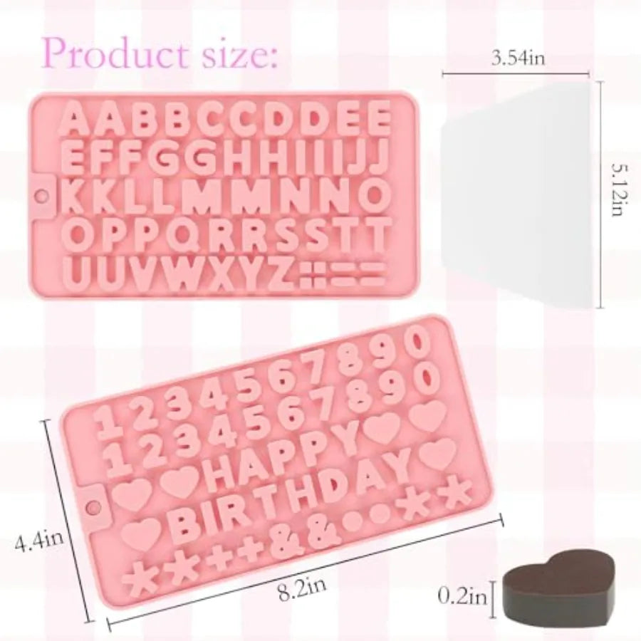 2 pcs Letter Chocolate Molds and Number Silicone MoldsReusable Alphabet Candy Molds NonStick Happy Birthday Cake Decorations Ba