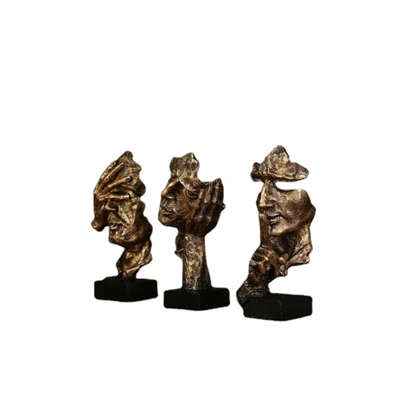 17cm Home Decor Abstract Silence Is Gold Figurine Resin Hand Face Silent Men Statue Sculpture Home Office Living Room Decoration