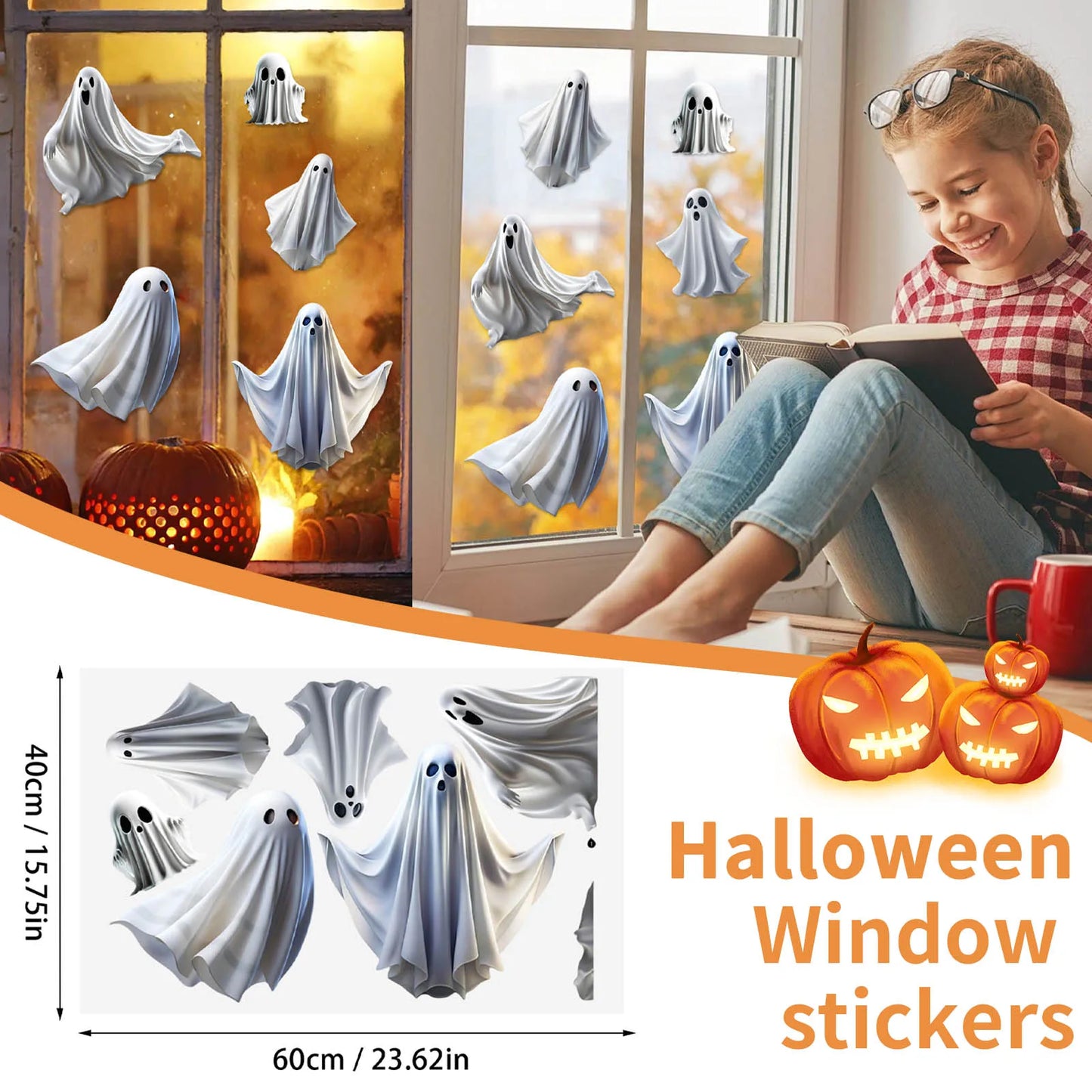 Halloween Decoration Funny Window Stickers Mall Decoration Static Stickers Halloween White Ghost Window Sticker Horror Themed