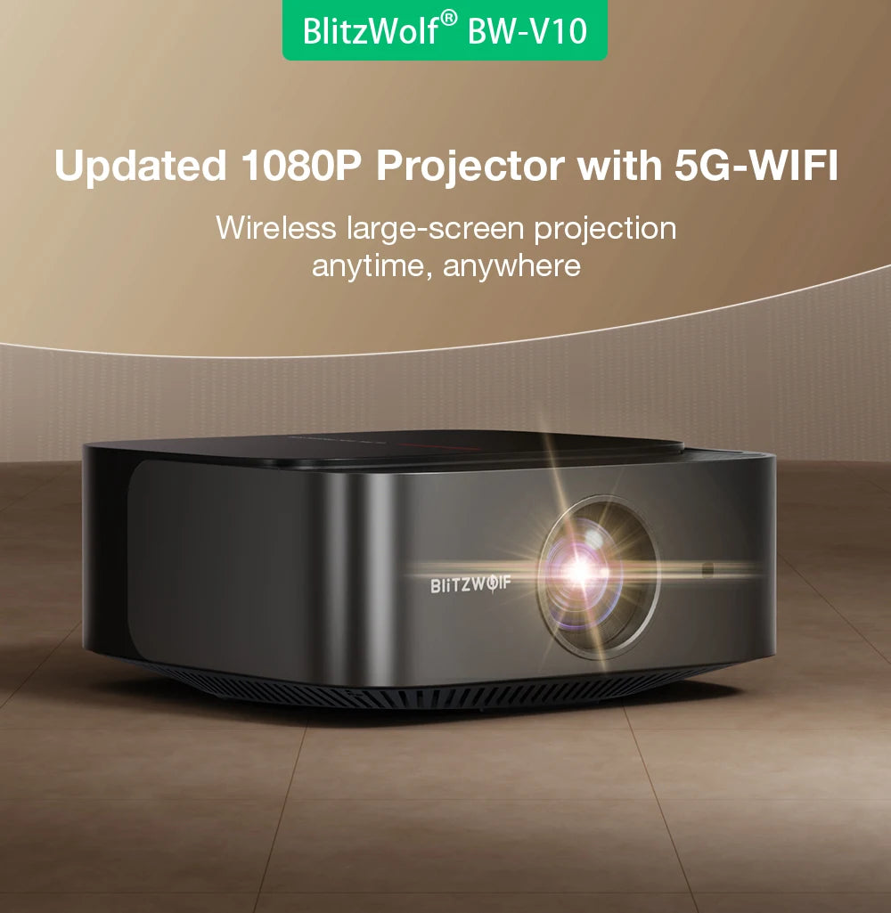 Blitzwolf V10 3" LCD Projector 120-Inch Screen 2.4G/5G Wireless Cast Screen
