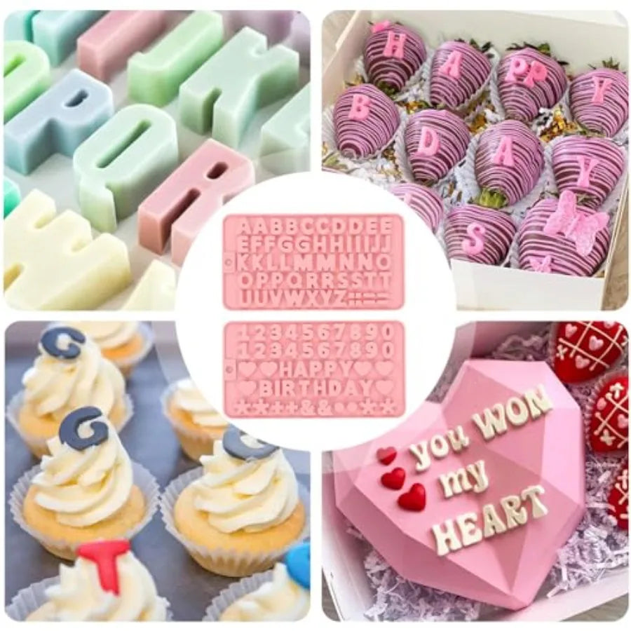 2 pcs Letter Chocolate Molds and Number Silicone MoldsReusable Alphabet Candy Molds NonStick Happy Birthday Cake Decorations Ba