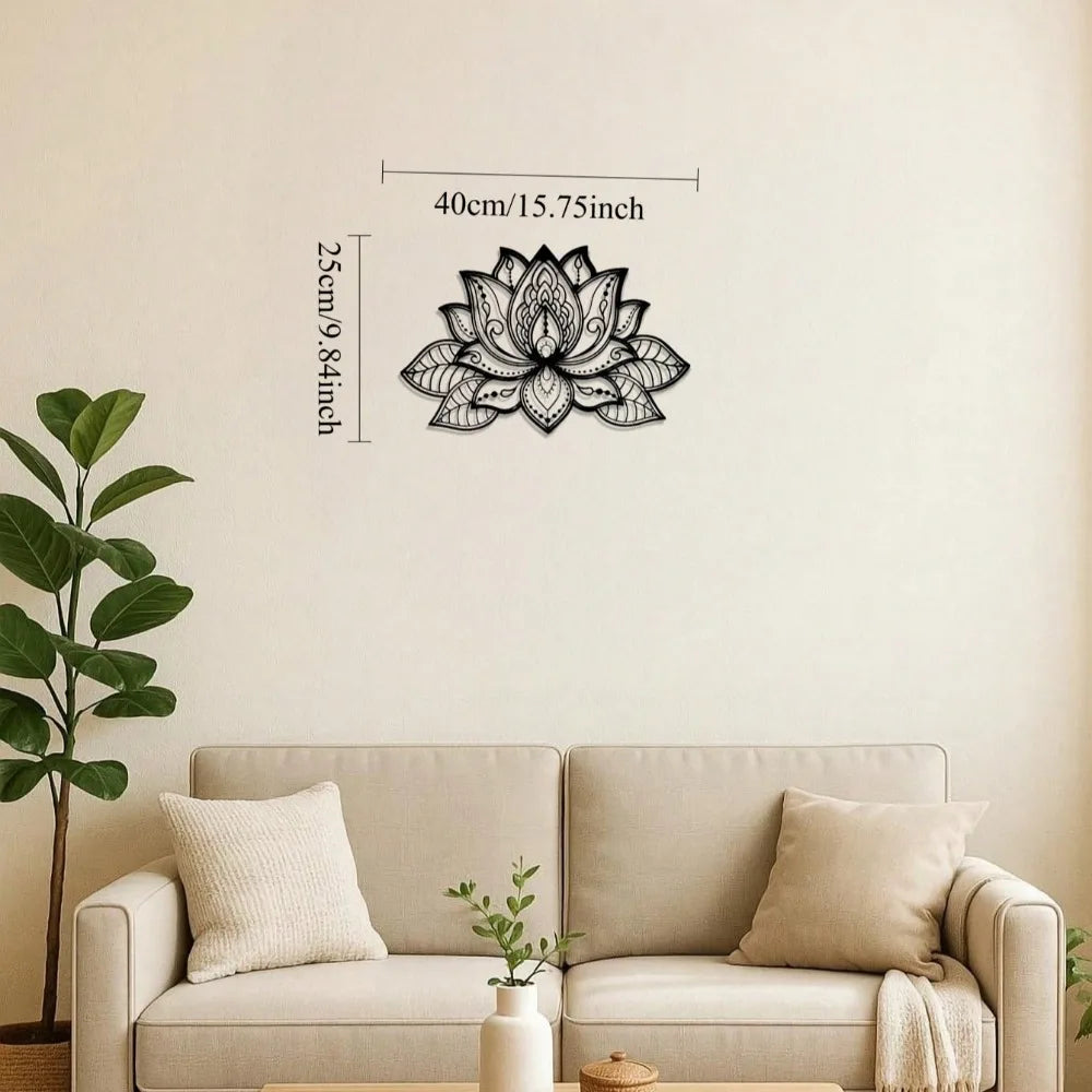 Bohemian Metal Wall Art Black Mandala - Lotus Flower Decor for Living Room Bedroom Office - Zen Meditation Home Hanging