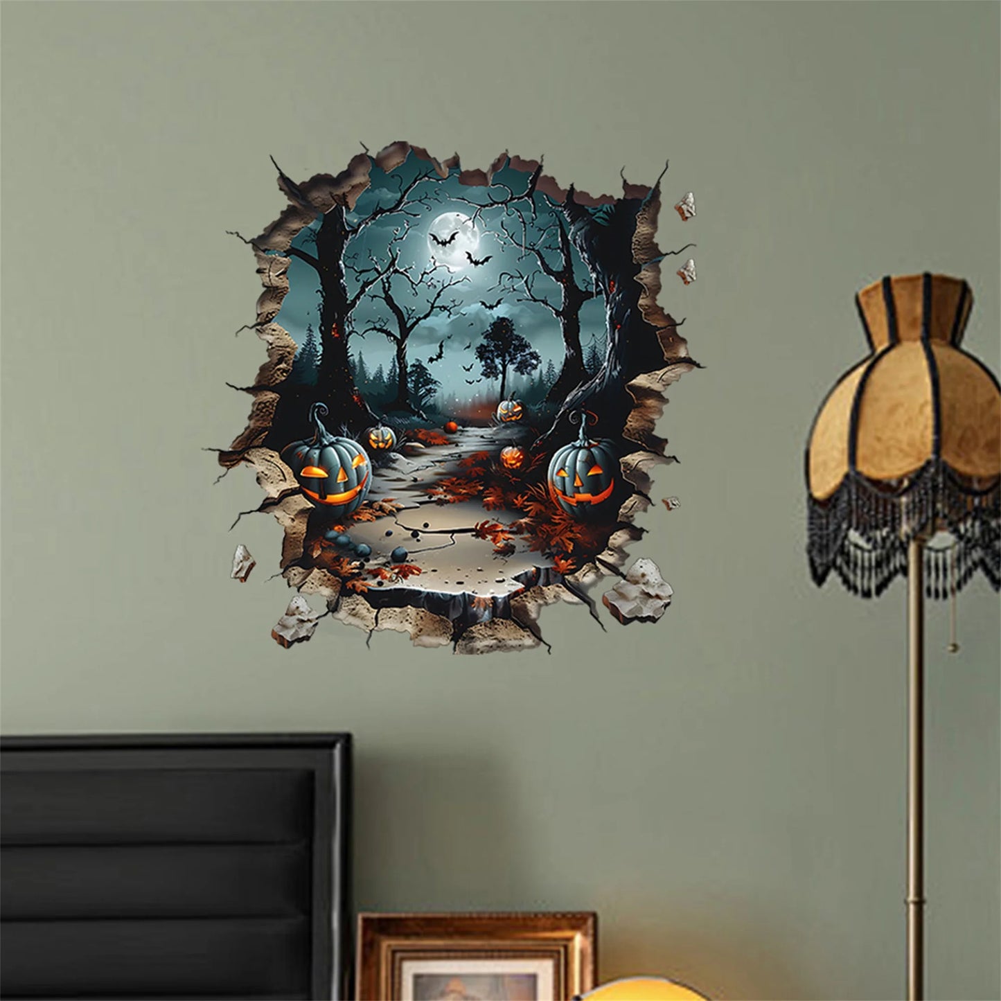 Gothic Halloween Wall Decal Haunted House Ghosts and Bats Scary Wall Decorations for Spooky Home Atmosphere