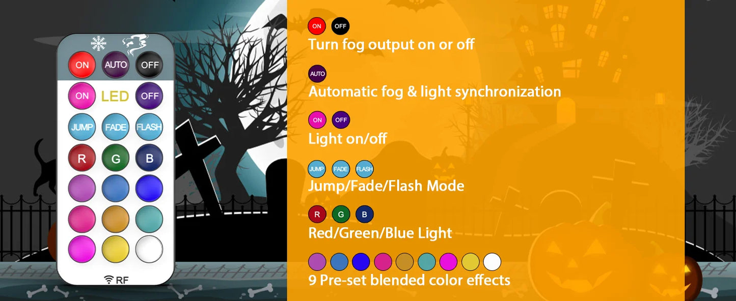 U'King 600W Pumpkin Fog Machine 12 Color RGB 6LED Lighting Effect Smoke Machine Remote for DJ Show Club Halloween Maker Fogger