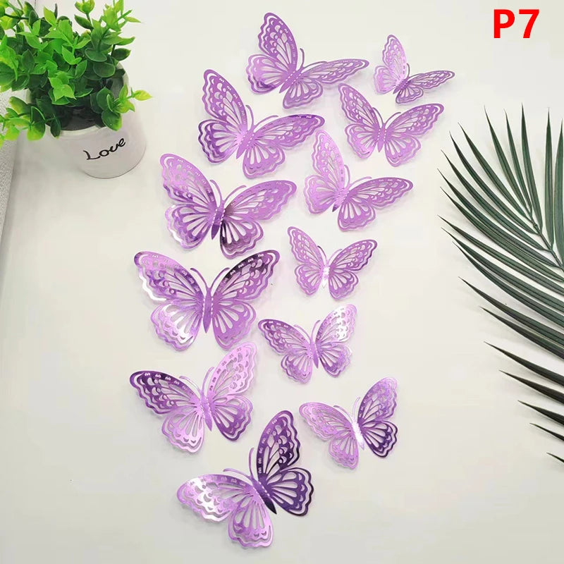 12Pcs 3D Hollow Butterfly Wall Decal Mirror Wall Stickers For Kids Room Home Wall Decoration Fridge Sticker Wedding Party