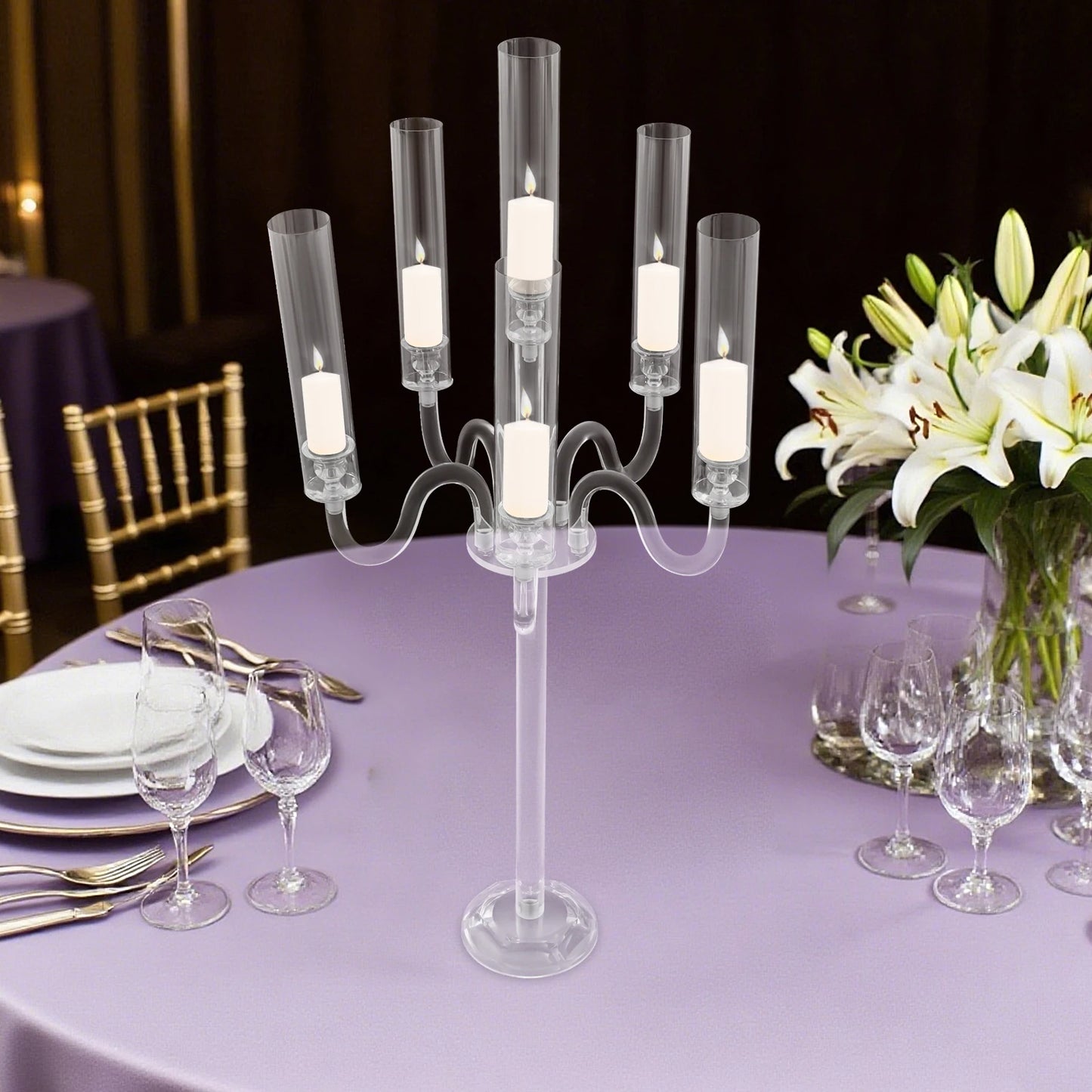 6 Arm Acrylic Candle Holder, Candle Holder for Wedding Party, Candle Holder
