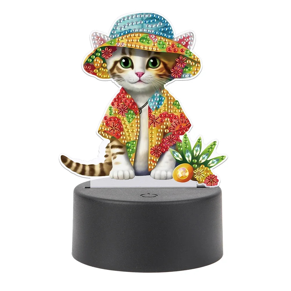 DIY Diamonds Painting Animals Table Lamp Handmade Diamond Mosaic Lamp LED Diamond Embroidery Night Lamp for Office Desktop Decor