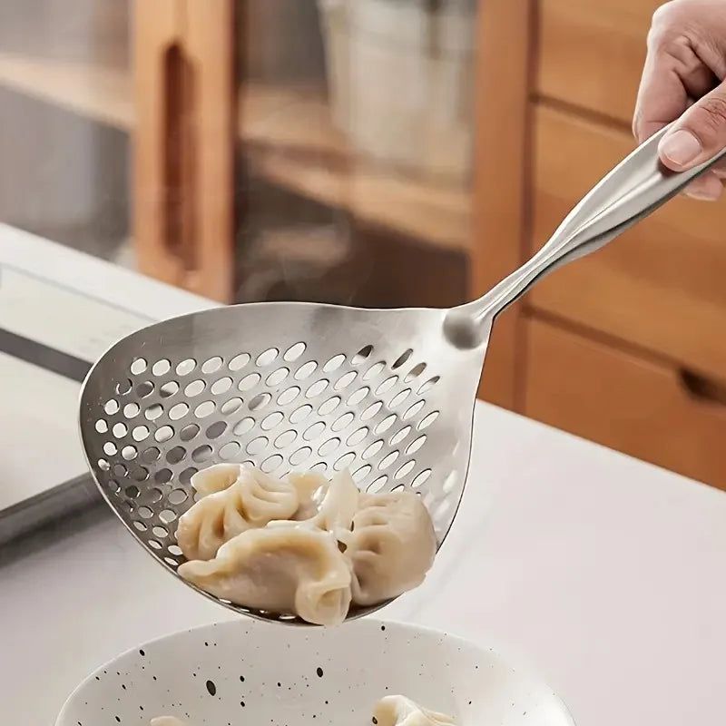 Stainless Steel Fine-Mesh Skimmer - Short Handle Scoop Strainer for Dumpling Soup, Stew & Cooking kitchen utensils