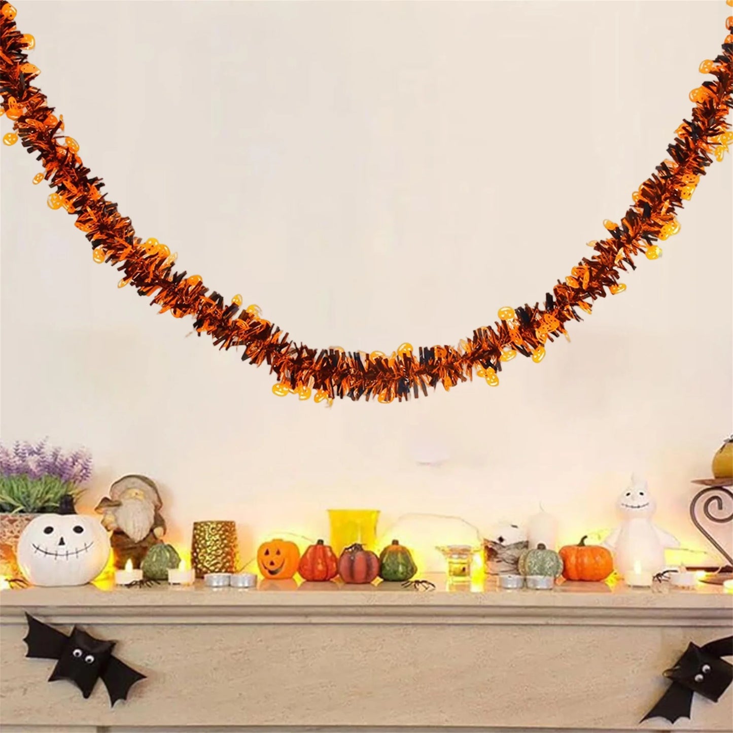 Halloween Spider Web Tinsel Garland with Ghosts Witches Spiders for Mantel Hanging Party Decorations and Wall Art