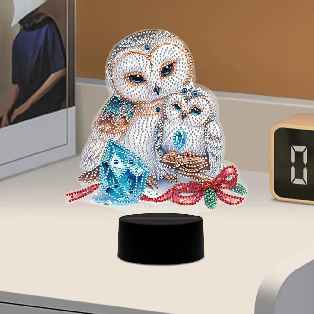 DIY Diamonds Painting Animals Table Lamp Handmade Diamond Mosaic Lamp LED Diamond Embroidery Night Lamp for Office Desktop Decor