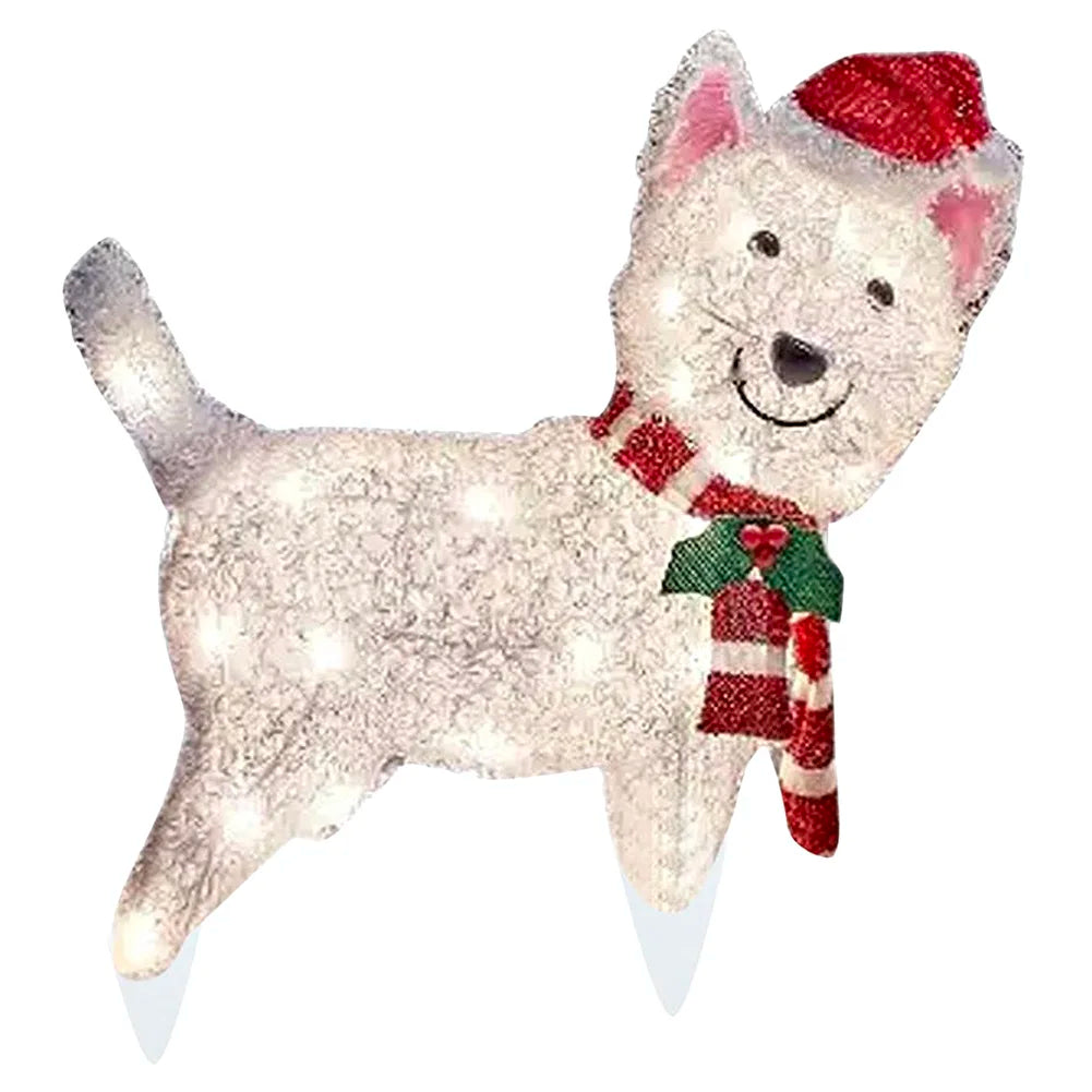 Mimic Dog Shape Sign Waterproof Light Up Puppy Figurine Wearing Xmas Hat Acrylic for Home Garden Front Pathway Walkway