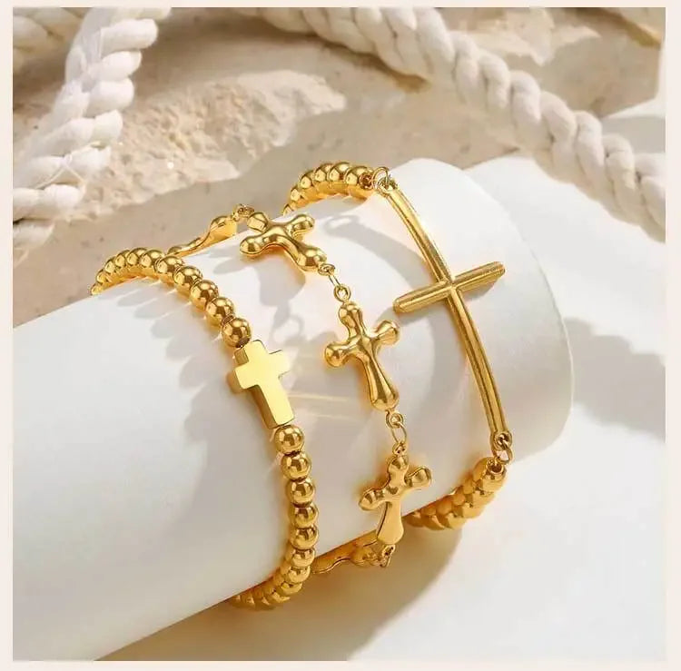 316L Stainless Steel Cross Bracelet for Women, Adjustable Chain Religious Christian Jewelry Daily Wear 2025 Trendy